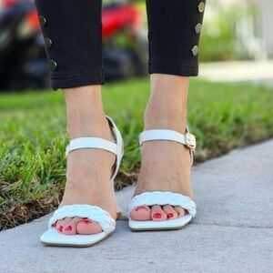 Women's Braided Single Band Ankle Strap Sandals White Color